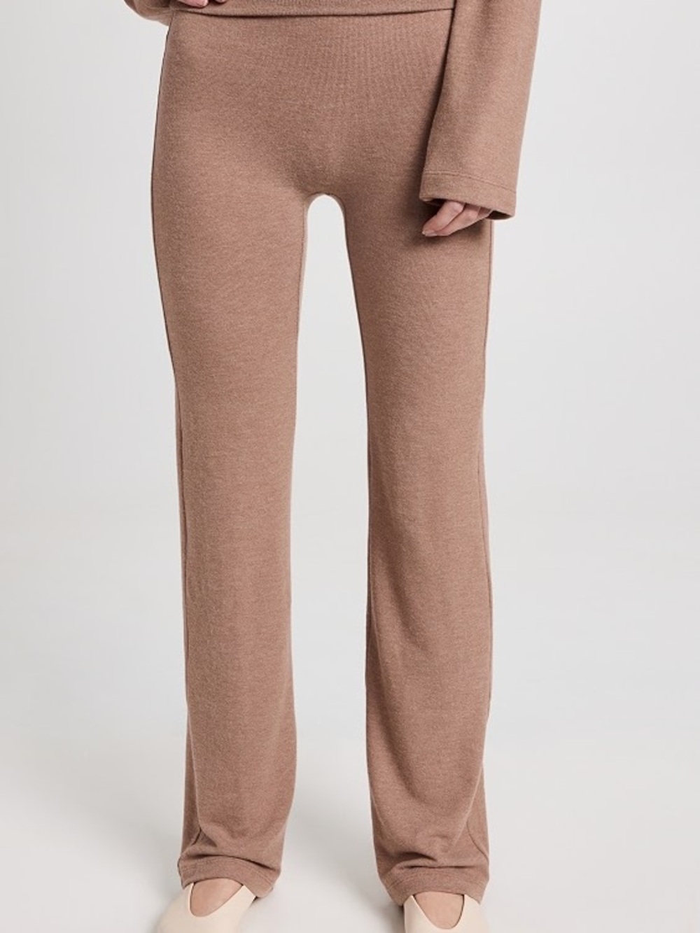 LESET Lauren Straight-Leg Knit Pants in Warm Taupe Sand Small